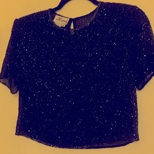 NWT JKara Black Beaded Sheer Vintage Top.size 6